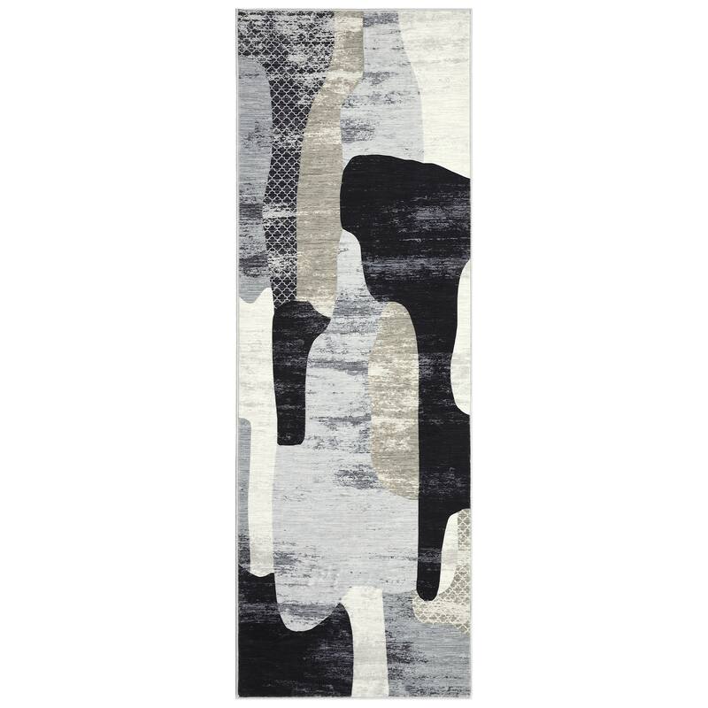 Area Rug Modern Abstract Rugs for Living Room Geometric Non-Slip Backing Low Pile Floor Carpet