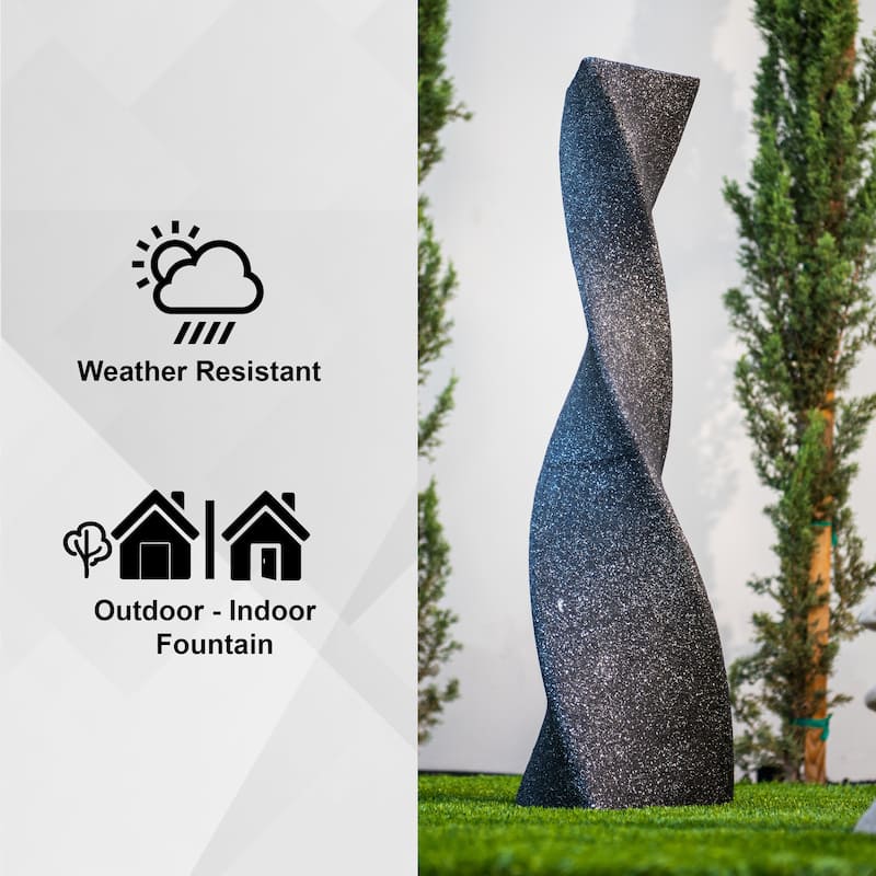 XBrand 39 in. H Freestanding Resin Fiberglass Sculptural Modern Twisted Pilar Outdoor Garden Fountain w/LED Light