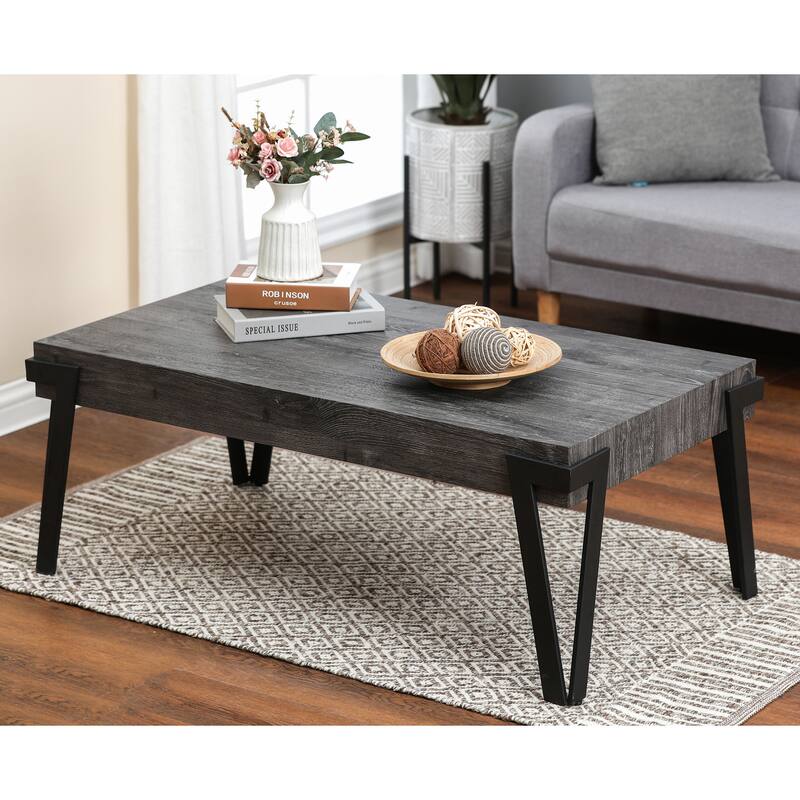 43-inch Industrial Wood and Metal Coffee Table - 17" H x 43.38" W x 24.5" D