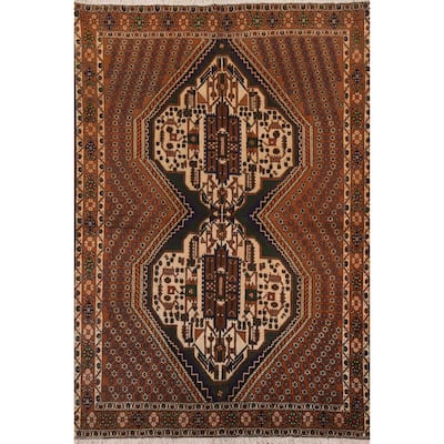 Geometric Sirjan Persian Vintage Area Rug Handmade Wool Carpet - 5'0" x 7'2"