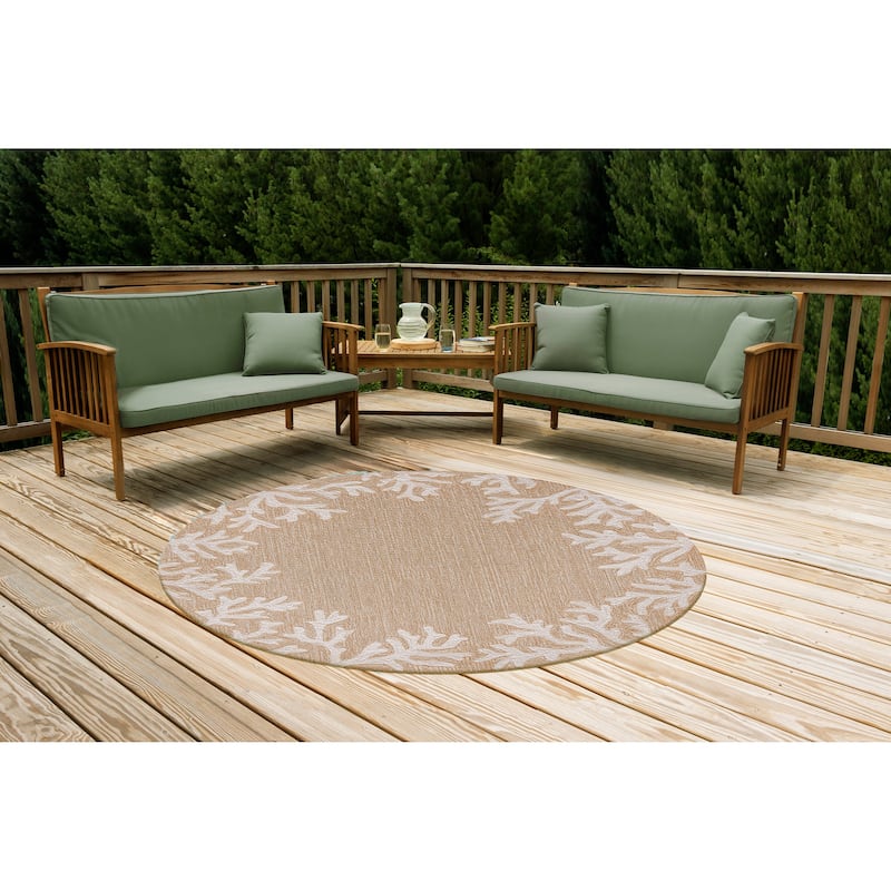 Liora Manne Capri Coral Border Indoor/Outdoor Rug - 5' Round - Neutral
