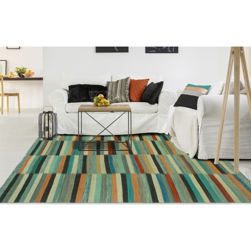 Noori Rug Winchester Flatweave Johanny Black/Blue Rug - 6'5" x 9'8"