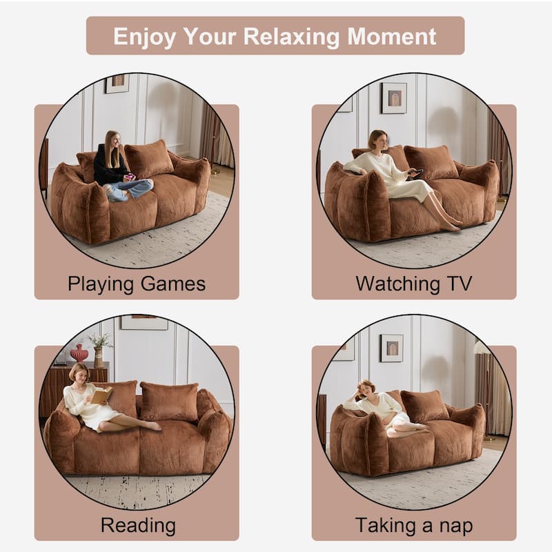 Giant Lazy Bean Bag Couch Chair Ultra Soft Fluffy Loveseat Sofa Chaise Lounge Indoor Cozy Faux Fur Reading Chair with Pillows