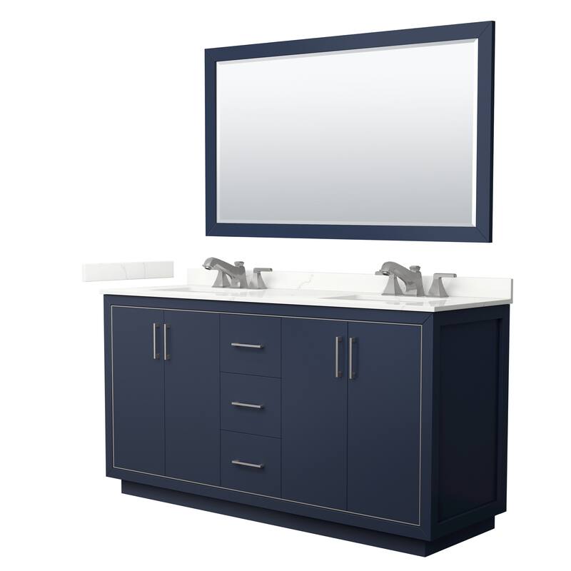 Icon 66-inch Double Vanity, Quartz Top, 58-inch Mirror
