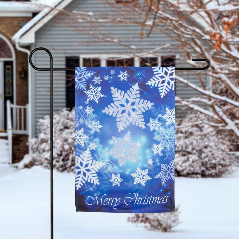 Blue and White Snowflakes Merry Christmas Outdoor Garden Flag 12.5" x 18" - 12.5" x 18"