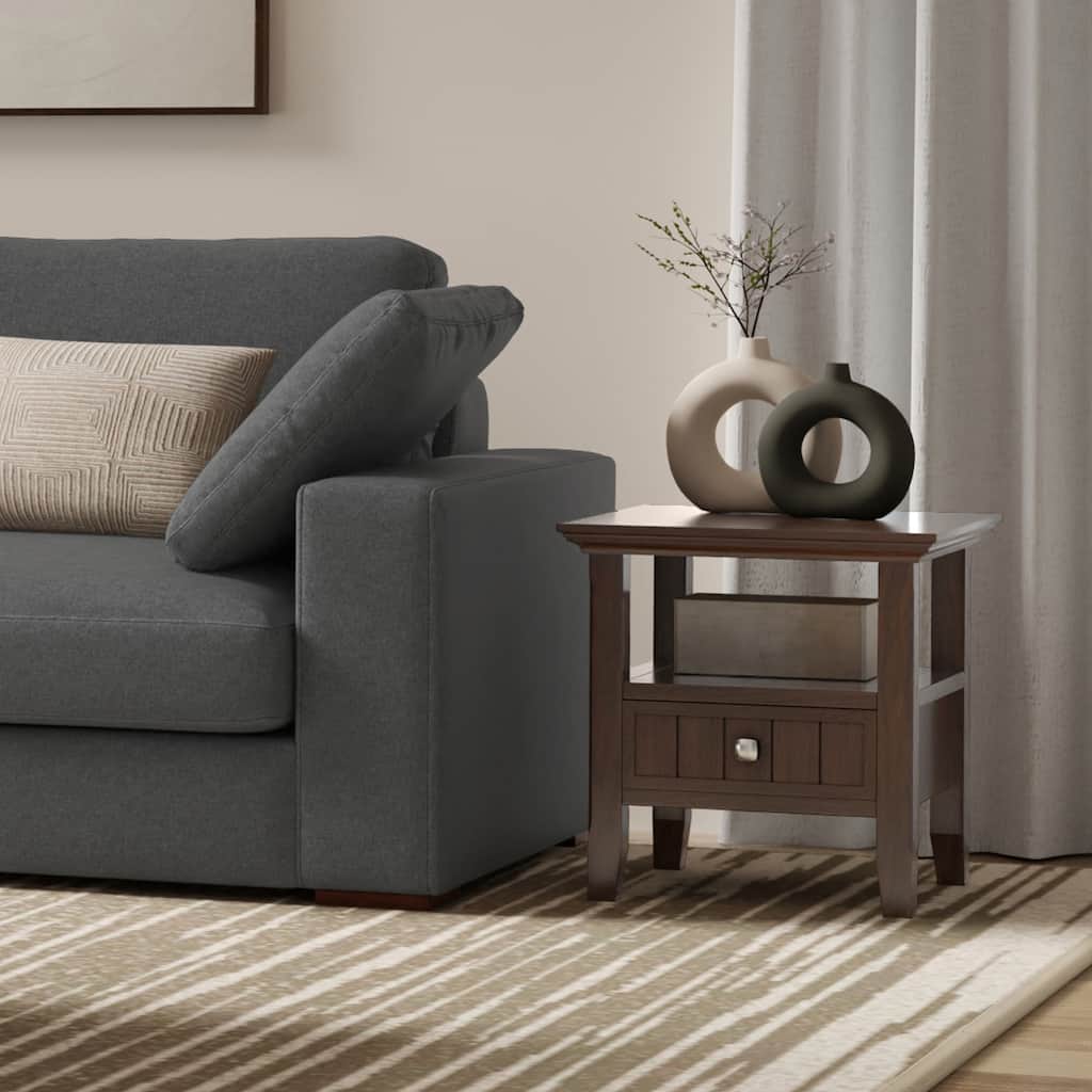 Wyndenhall Normandy 19 inch Wide Solid Wood Transitional End Table with Drawer - 19" D x 19" W x 20" H