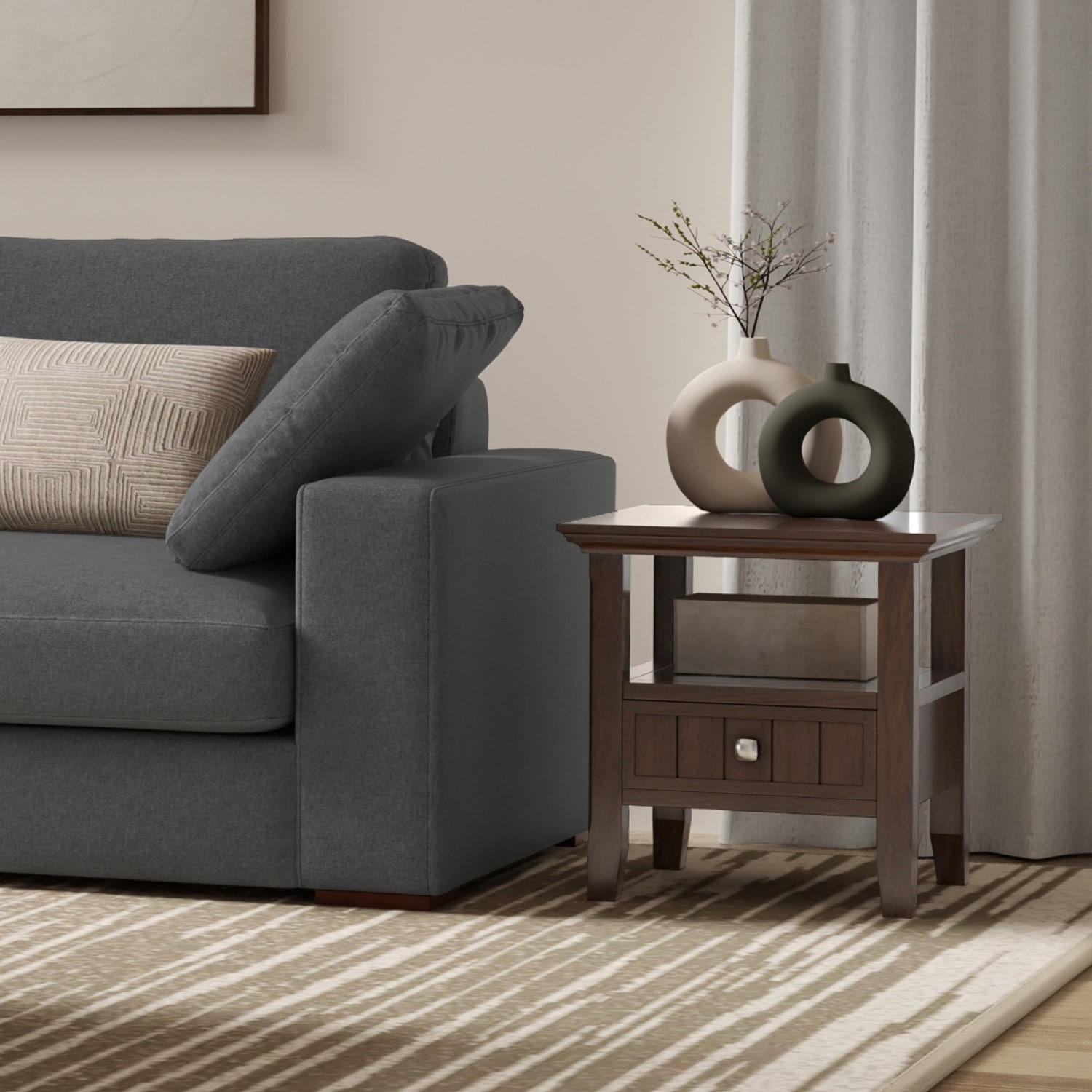 Wyndenhall Normandy 19 inch Wide Solid Wood Transitional End Table with Drawer - 19" D x 19" W x 20" H