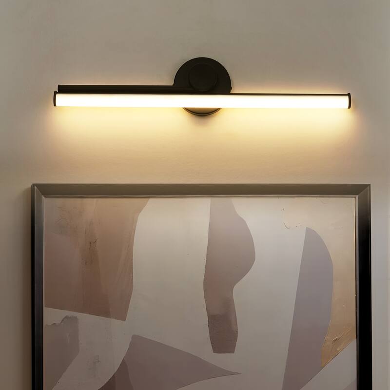 1-Light 23.8" W Modern Black Linear Metal Dimmbale Integrated LED Bathroom Vanity Mirror Light/Picture Light