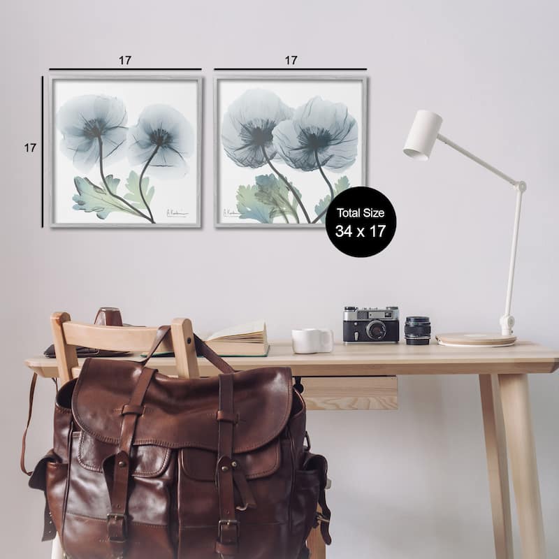 Stupell Luminous Sapphire Florals Framed Giclee Art Design By Albert Koetsier (Set of 2)