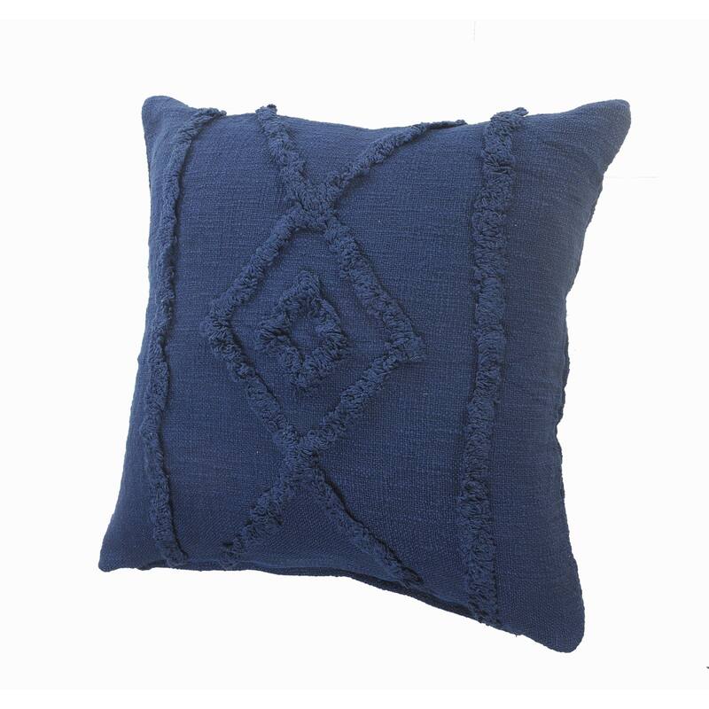 20" Navy Blue Hand Woven Diamond Tufted Square Throw Pillow
