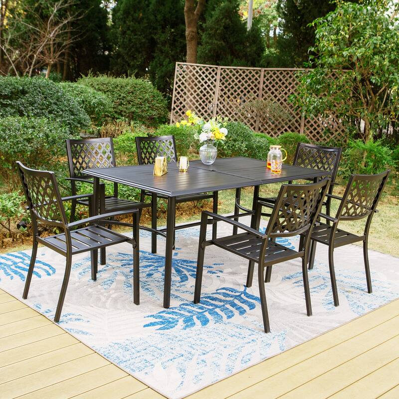 MAISON ARTS 7-Piece Metal Patio Dining Set With 1 Rectangular Table & 6 Stackable Dining Chairs