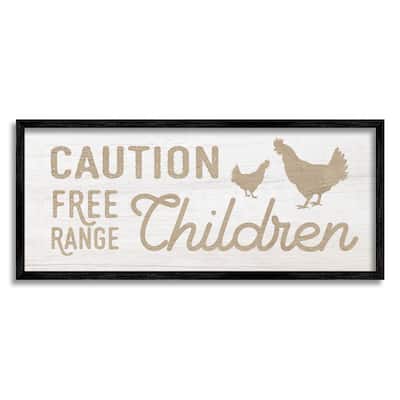 Stupell Caution Free Range Children Sign Funny Farm Chickens Framed Wall Art