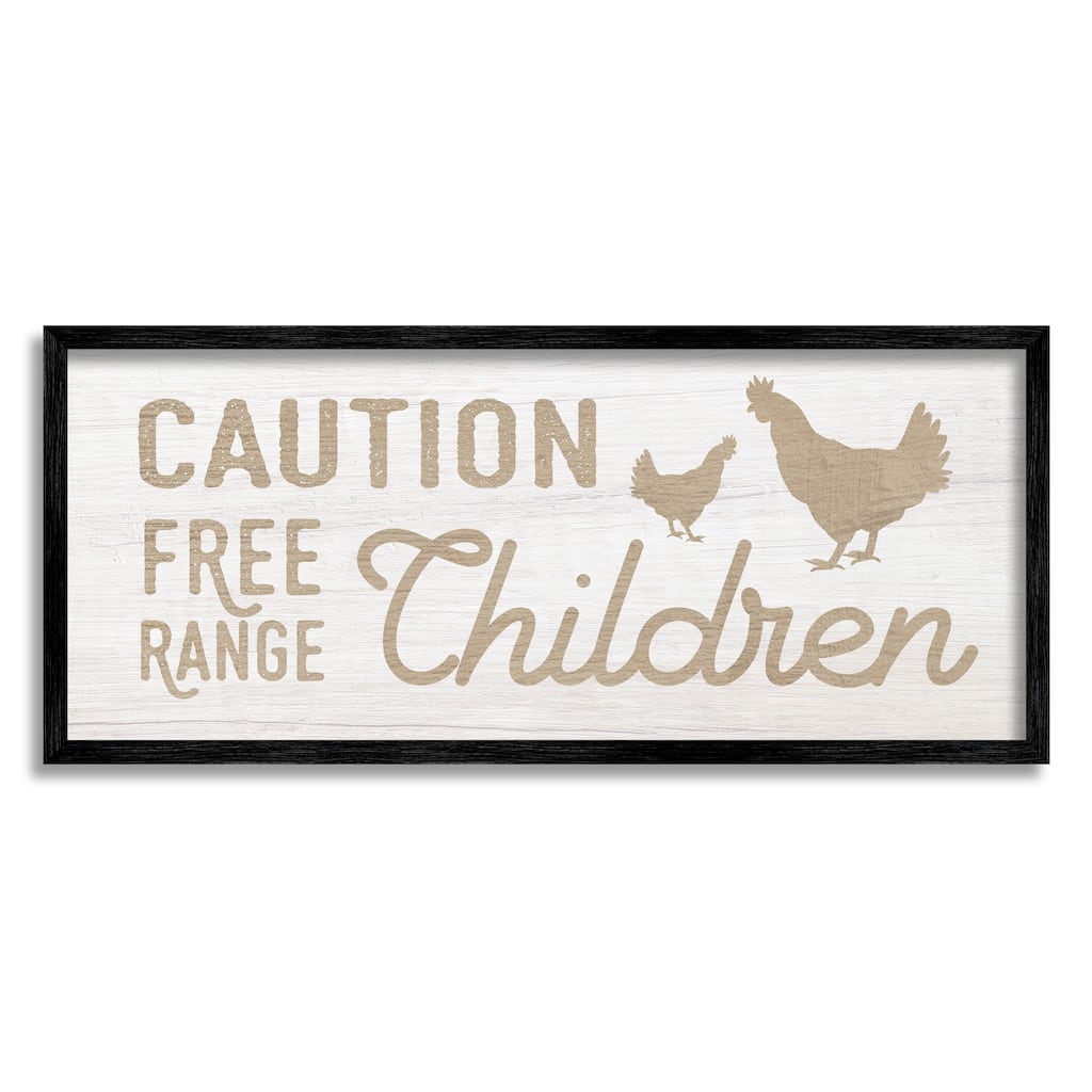 Stupell Caution Free Range Children Sign Funny Farm Chickens Framed Wall Art