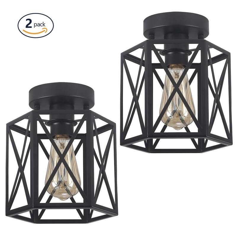 1-Light Flush Mount Light for Bedroom Hallway Kitchen Dining Room Stairway - Matte Black - Set of 2 - Matte Black - Set of 2