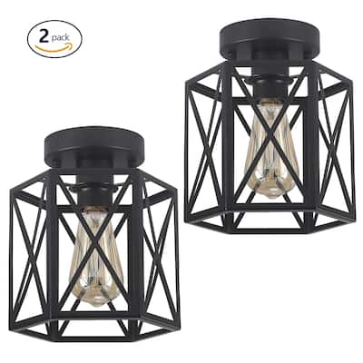 1-Light Flush Mount Light for Bedroom Hallway Kitchen Dining Room Stairway - Matte Black - Set of 2