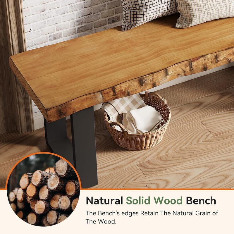 47" Solid Wood Entryway Bench with Metal Legs for Bedroom Living Room Small Space