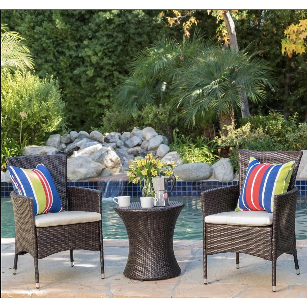 Christopher Knight Home 3-Piece Outdoor Wicker Chat Set with Cushions - N/A