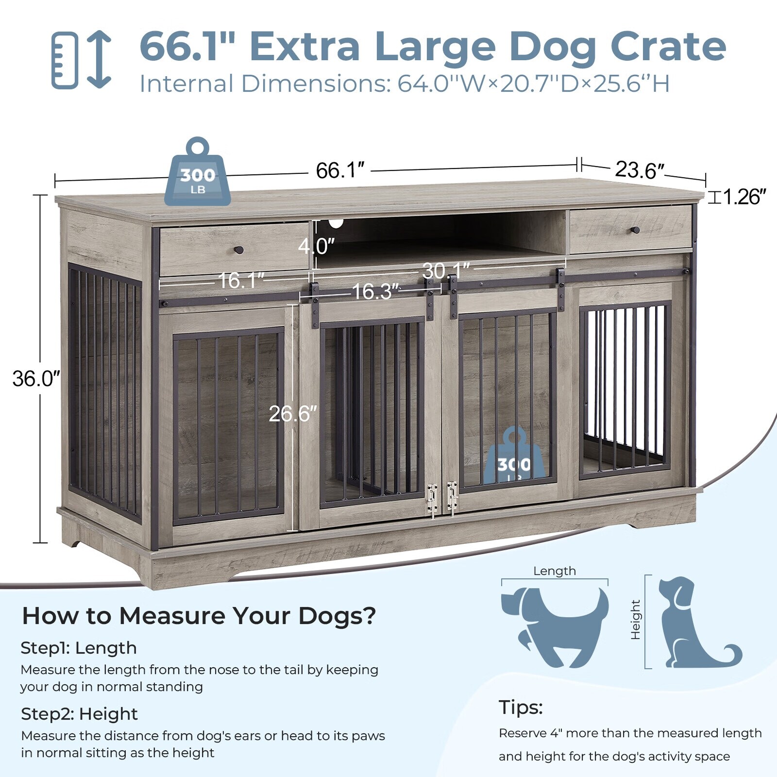 Sapphome Dog Crate Furniture Large Breed TV Stand with Drawer 2