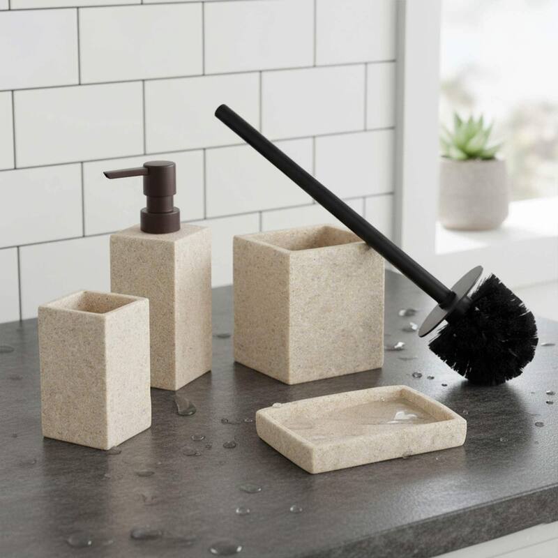 Collection Stone Effect Bath Accessory Set-4 pieces - Full Set 4 Pieces - Natural