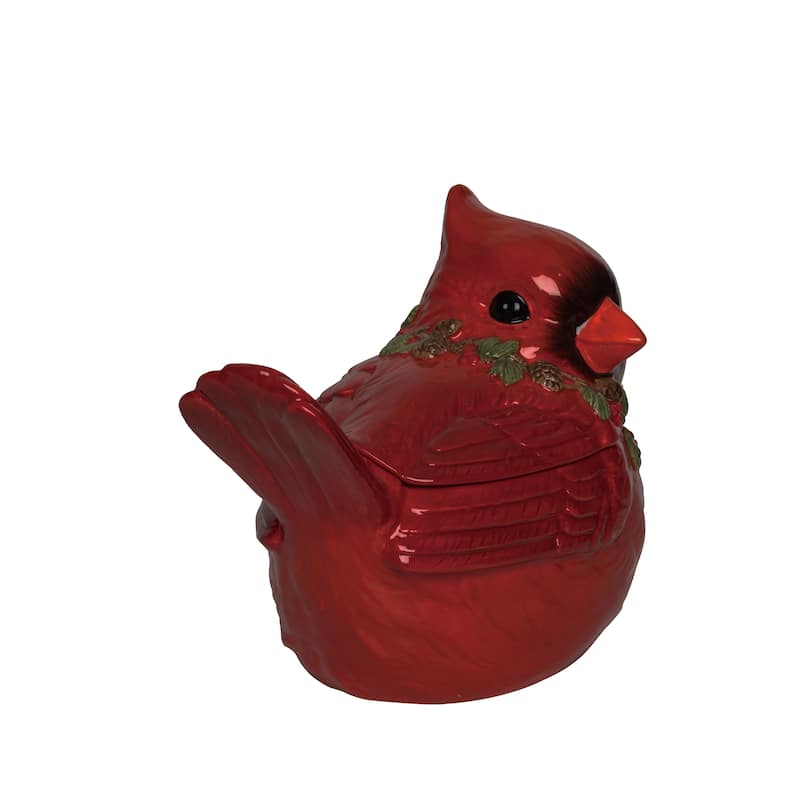 Transpac Dolomite 10.5 in. Red Christmas Cardinal Lid Cookie Jar