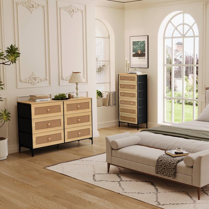 Wide Fabric Dresser 6 Drawer Dresser Storage Tower Unit