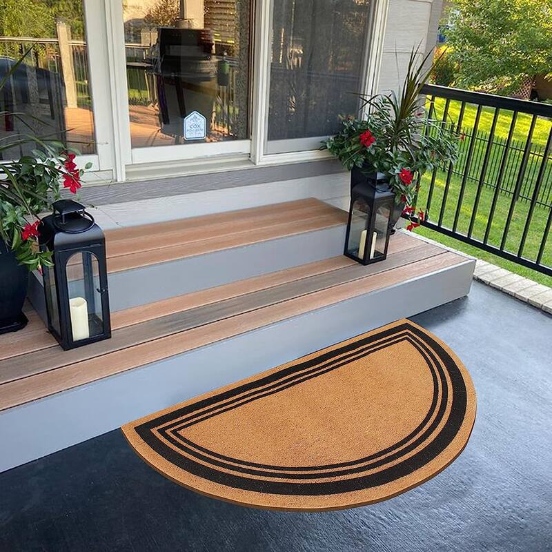 A1HC Natural Coir Flock Door Mat for Front Door, Anti-Shed Treated Doormat