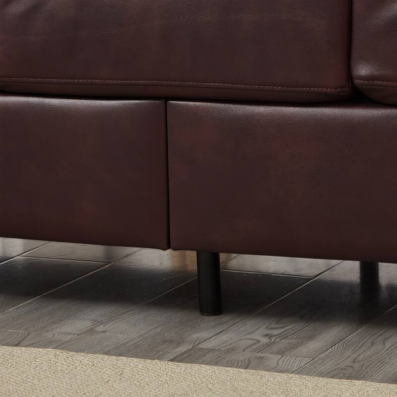 Modern Deep Seat Upholstered Lounge Couch PU Leather Loveseat Sofa with Storage, Wide Cushioned Armrests and Tufted Backrest