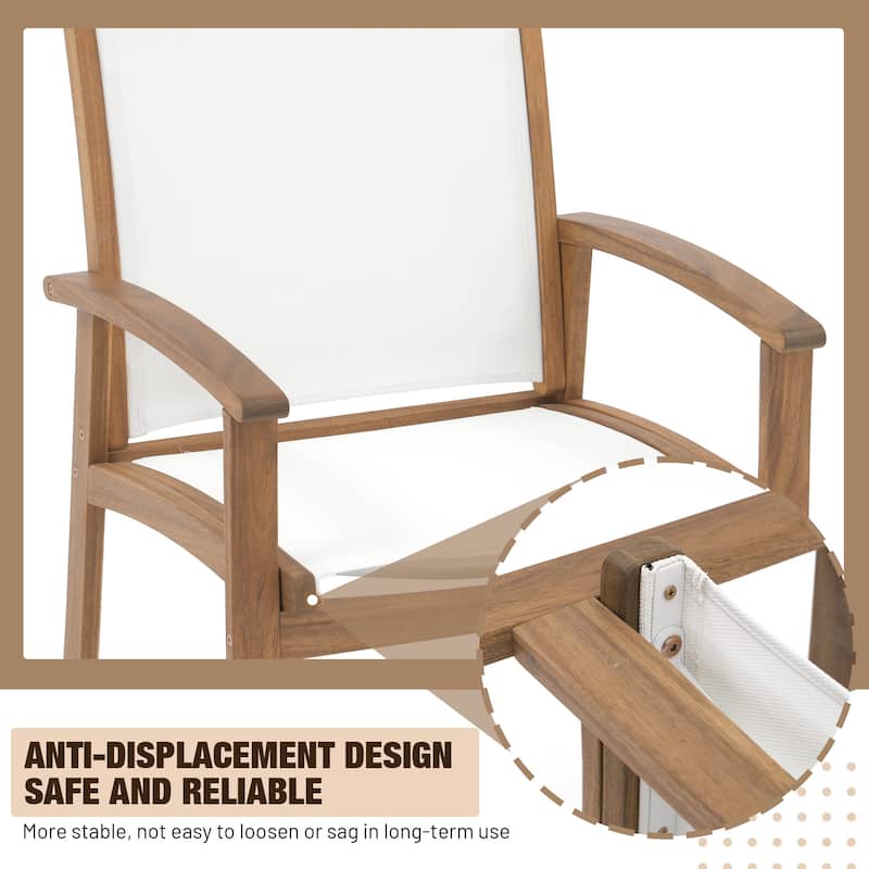 Outdoor Wooden Armchairs with Textilene Back (Set of 4)