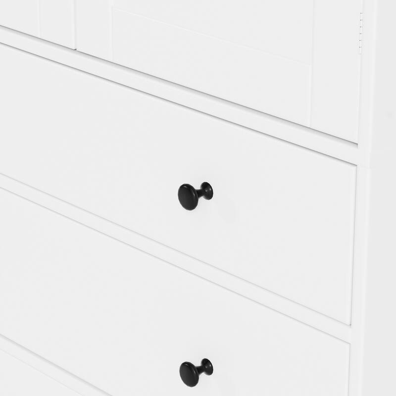 Kitchen Pantry Cabinet with 8 Doors Shelves, Wood Storage Cabinet with 3 Storage Drawers, Cupboard with Adjustable Shelves