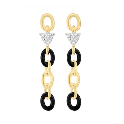 EFFY 14K Yellow Gold Diamond Onyx Drop Earrings