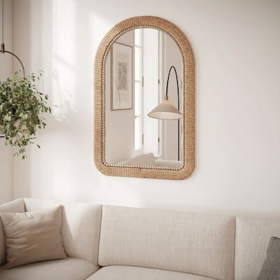 Nora Arch Rattan Woven Boho Wall Mirror - 35.5"H x 23.5"W x 1.5"D
