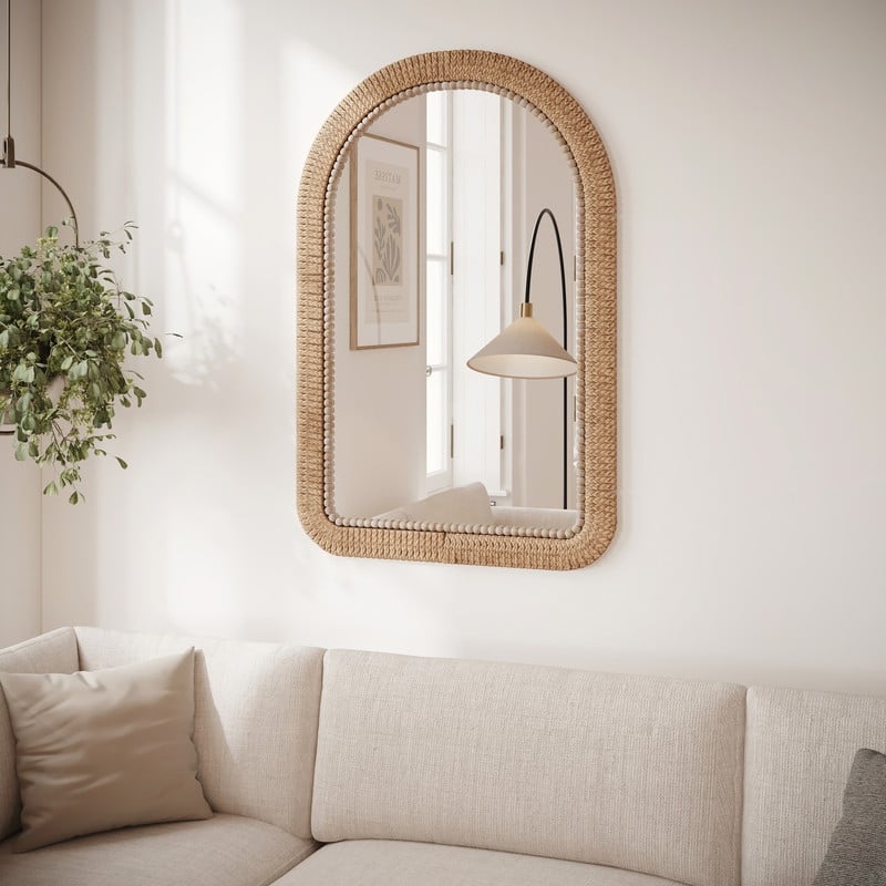 Nora Arch Rattan Woven Boho Wall Mirror - 35.5"H x 23.5"W x 1.5"D
