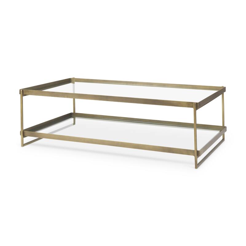 Trey Gold Iron w/ Glass Rectangular Coffee Table - 56"L x 32"W x 17"H