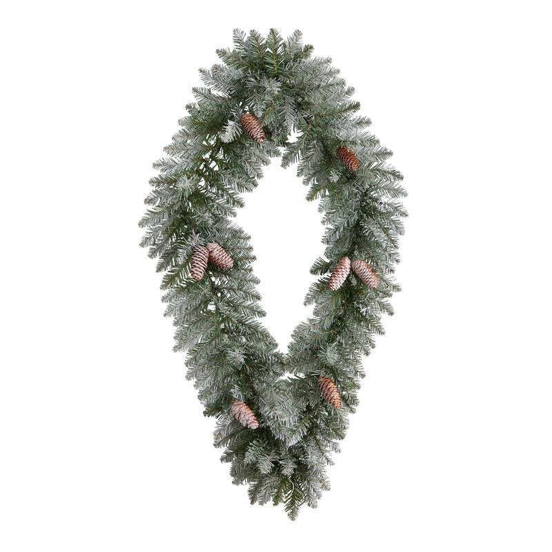 Pre-Lit Diamond Flocked Artificial Christmas Wreath, 36-Inch, Warm White LED Lights