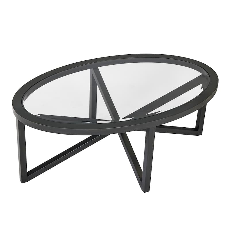 Modern Minimalist Coffee Table Glass Tea Table with Tempered Glass Tabletop and Solid Wood Base, for Living Room