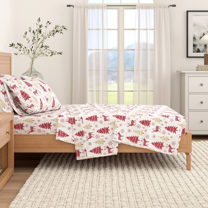Linery & Co. Turkish Cotton Double-Brushed Christmas Flannel Bed Sheet Set