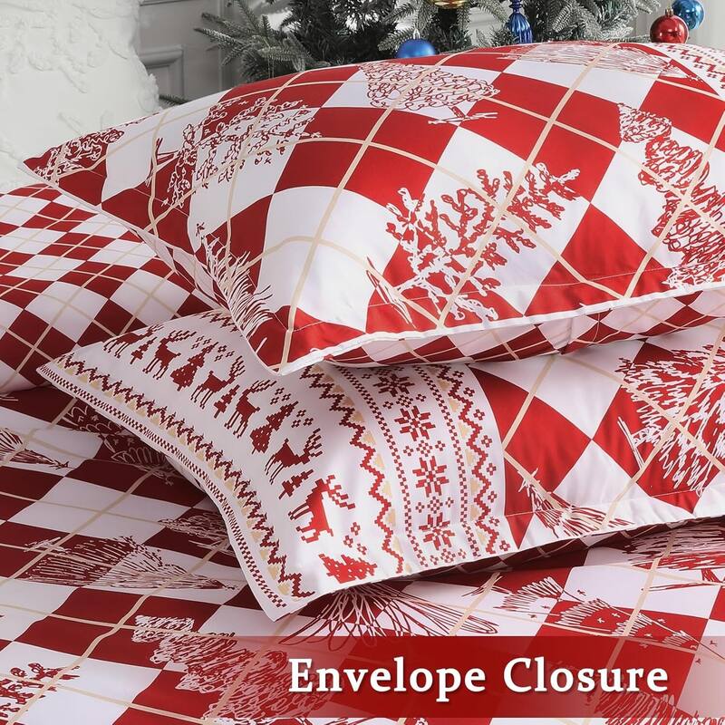 Red Checkered Christmas Duvet Cover Set, Decorations Bedding Set