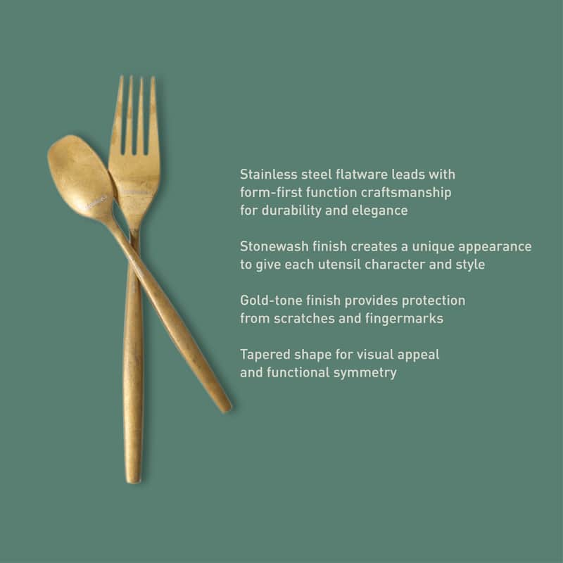 Bloomhouse 20 Piece Flatware 18/10 Stainless Steel Silverware Cutlery Utensil Set With Acacia Wood Caddy - Service for 4