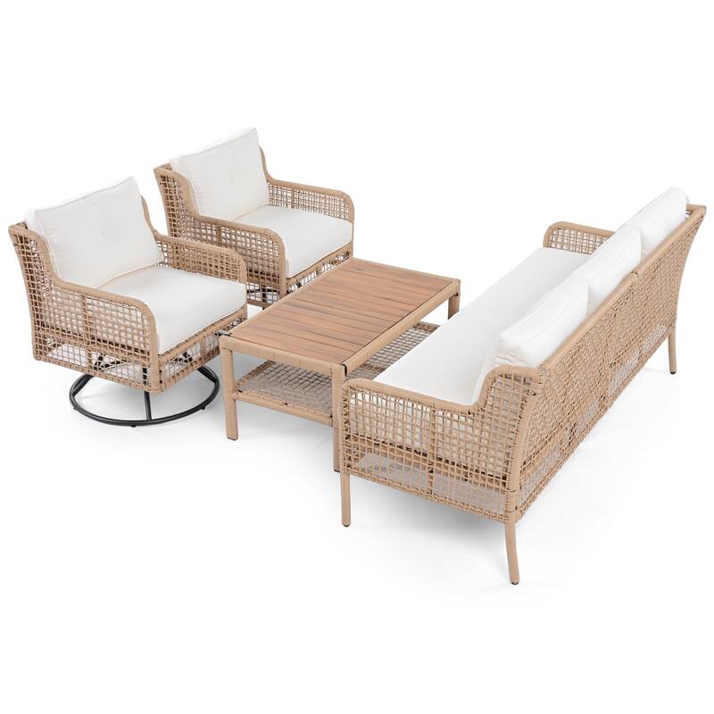 72.1''W Outdoor Conversation Wicker Sofas 4 Pieces Patio Furniture Set with Swivel Chairs