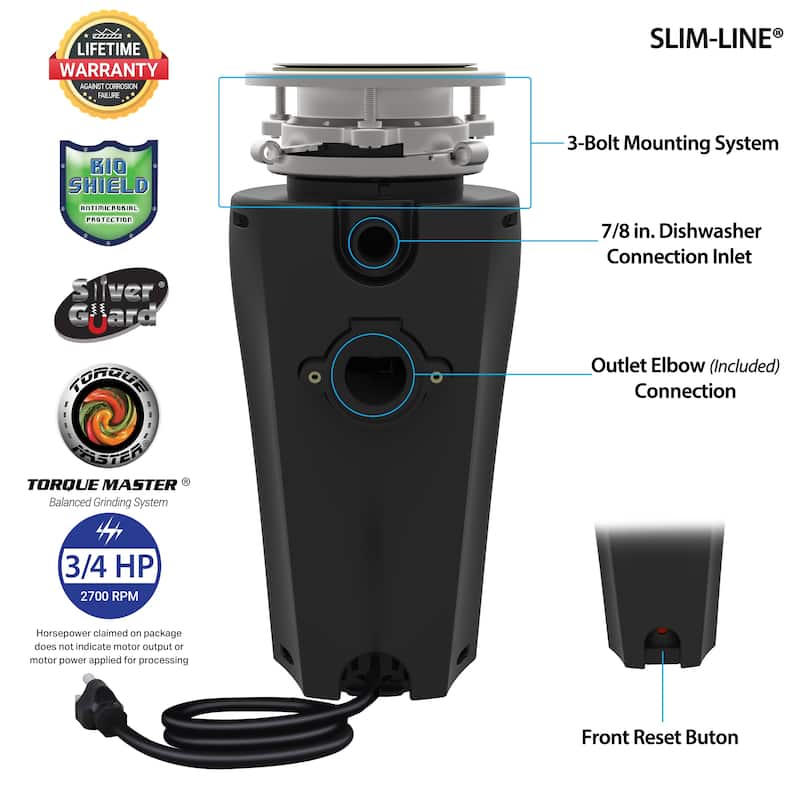 Titan 3/4 HP Slim-Line Garbage Disposal - 3/4 hp