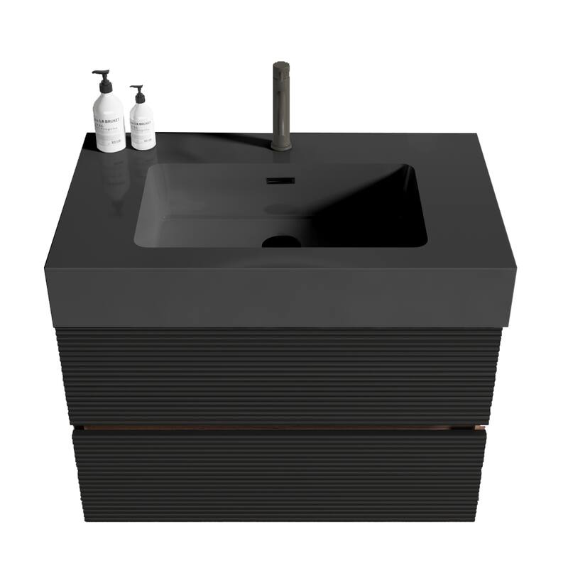 36" Wall-Mounted Bathroom Vanity With Ceramic Art Sink, and Storage Shelves, Soft-Close Door, KD-Packing, Plywood