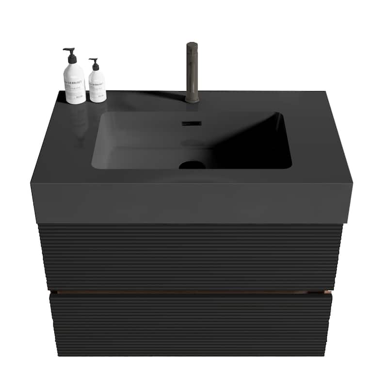 GDFStudio - Henry Grace Mid-Century Floating Bathroom Vanity with Integrated Quartz Basin and Dual Drawer Storage