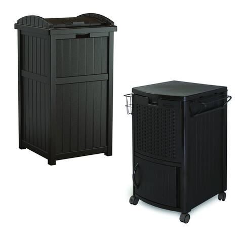 Patio Garbage Waste Trash Can Bundled w/ Patio Cooler w/ Cabinet & Wire Basket