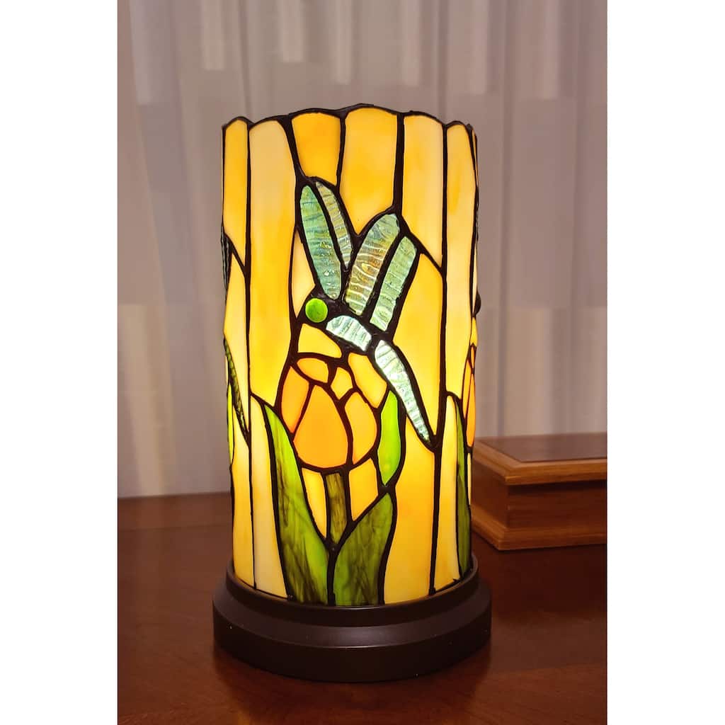 Tiffany Style Accent Lamp 10" Tall Stained Glass White Dragonfly Nightstand Bedside Bedroom Gift Amora Lighting