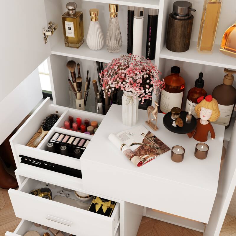 Sleek Storage Dresser with Ambient Mirror Lighting Makup Vanity Table