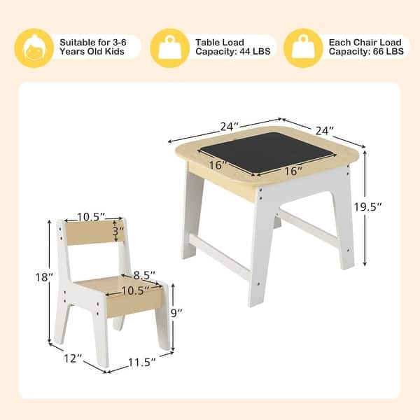Gymax 3-in-1 Kids Wooden Table & 2 Chairs Set w/ Storage Detachable