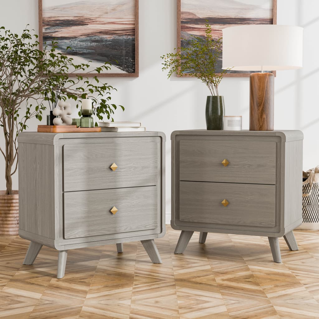 Furniture of America Thaila Modern Grey Wood 2-Drawer Nightstand (Set of 2)