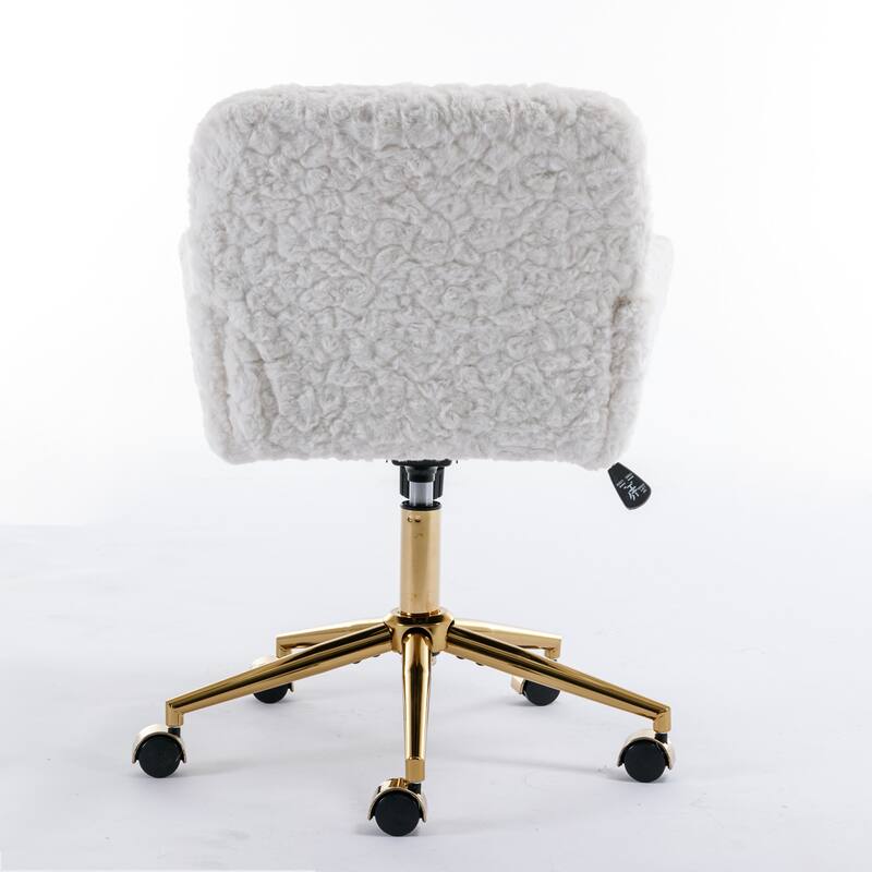Roomfitters Faux Fur Office Chair, Adjustable Swivel Desk Chair with Gold Metal Base, Modern Vanity Accent Chair