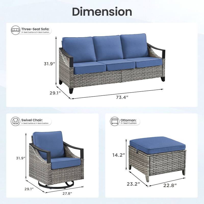 Pocassy Outdoor Sofa Swivel Patio Chair Table with Ottoman Set