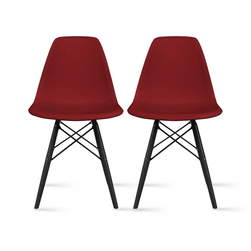 Plastic Eiffel Chairs Solid Wood Legs Molded Modern Armless Side Dining For Kitchen Work Office - Red
